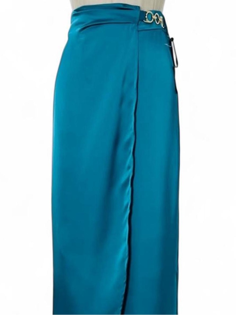 Anne Klein Teal Satin Maxi Skirt with Side Ring Detail